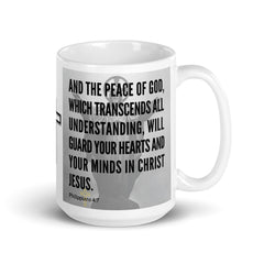 Philippians 4:7 Bible Verse Gift Coffee Mug with Image of Christ