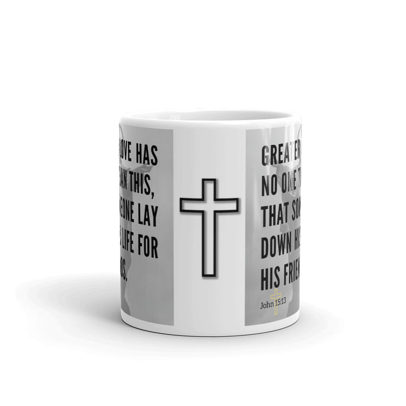 John 15:13 Bible Verse Gift Coffee Mug with Image of Christ