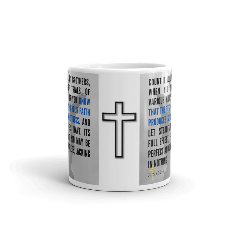 James 1:2-4 Bible Verse Gift Coffee Mug with Image of Christ