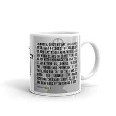 Hebrews 12:1-2 Bible Verse Gift Coffee Mug with Image of Christ