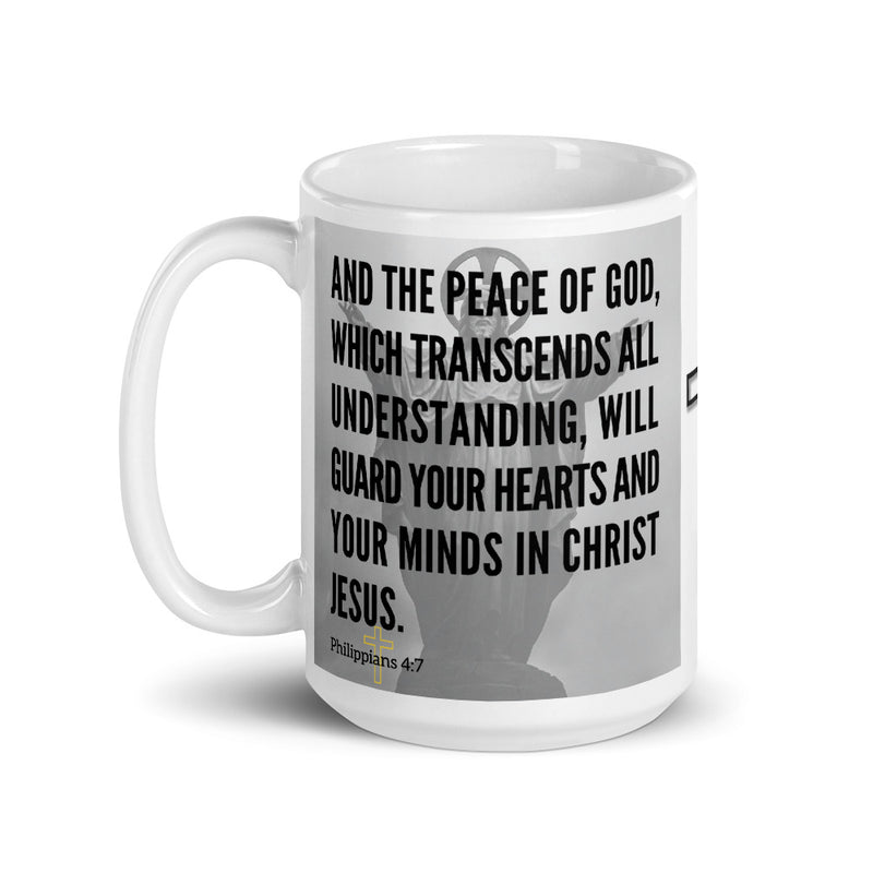 Philippians 4:7 Bible Verse Gift Coffee Mug with Image of Christ