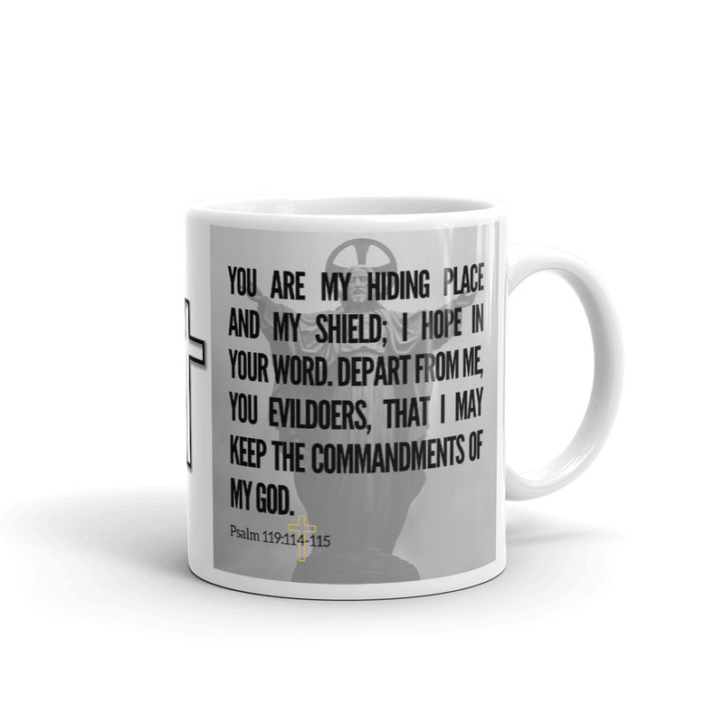 Psalm 119:114-115 Bible Verse Gift Coffee Mug with Image of Christ