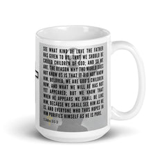 1 John 3:1-3 Bible Verse Gift Coffee Mug with Image of Christ