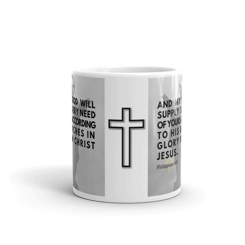 Philippians 4:19 Bible Verse Gift Coffee Mug with Image of Christ