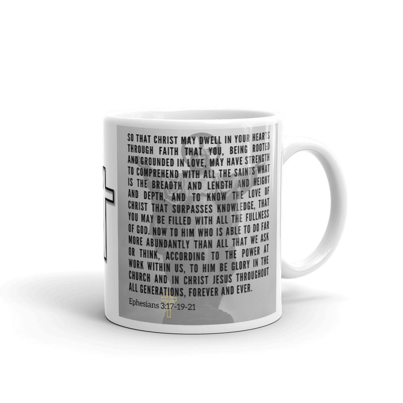 Ephesians 3:17-19-21 Bible Verse Gift Coffee Mug with Image of Christ