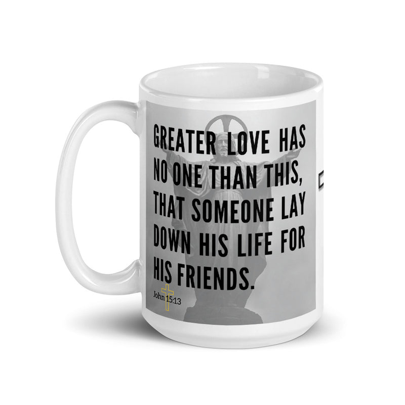 John 15:13 Bible Verse Gift Coffee Mug with Image of Christ