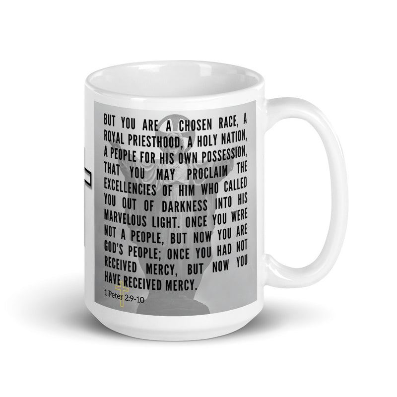 1 Peter 2:9-10 Bible Verse Gift Coffee Mug with Image of Christ