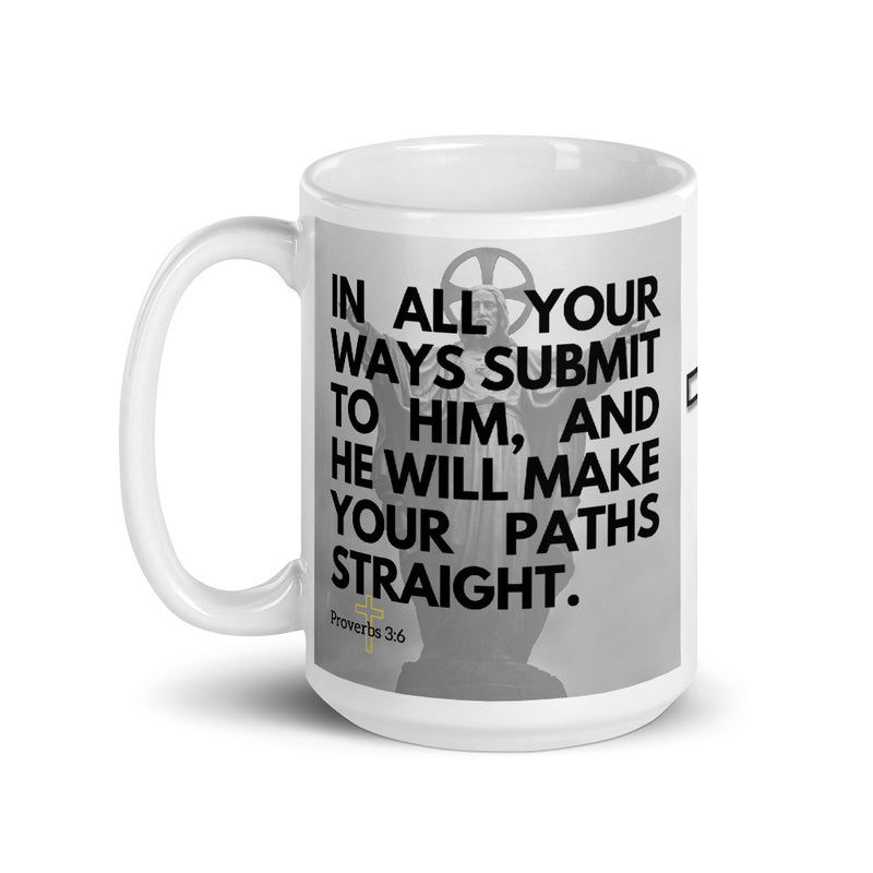 Proverbs 3:6 Bible Verse Gift Coffee Mug with Image of Christ