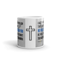 Psalm 55:22 Bible Verse Gift Coffee Mug with Image of Christ