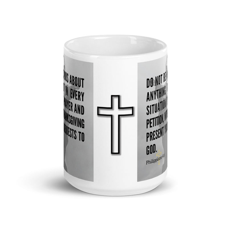 Philippians 4:6 Bible Verse Gift Coffee Mug with Image of Christ