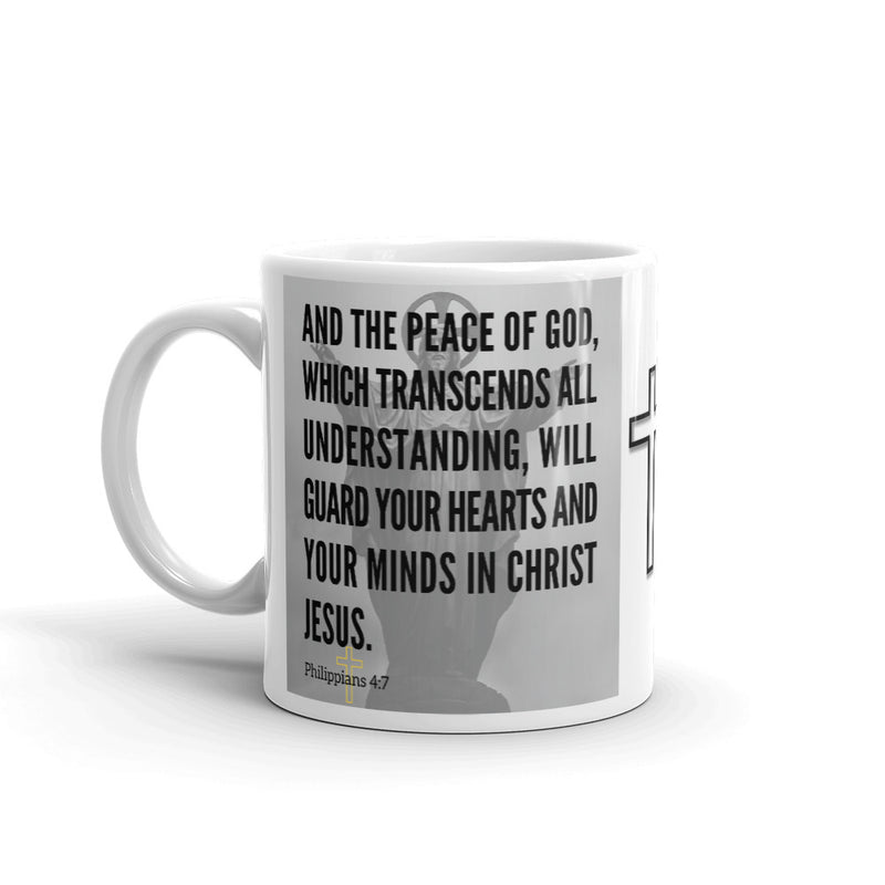 Philippians 4:7 Bible Verse Gift Coffee Mug with Image of Christ