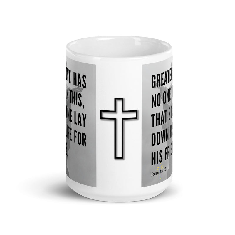 John 15:13 Bible Verse Gift Coffee Mug with Image of Christ