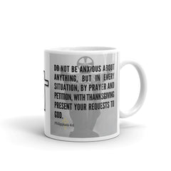 Philippians 4:6 Bible Verse Gift Coffee Mug with Image of Christ