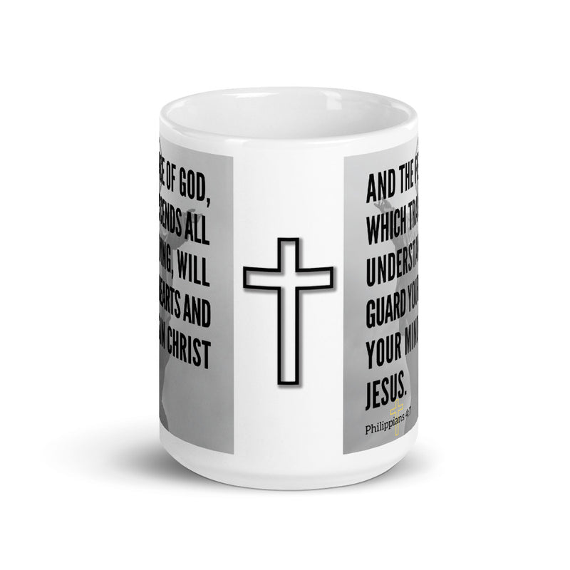 Philippians 4:7 Bible Verse Gift Coffee Mug with Image of Christ