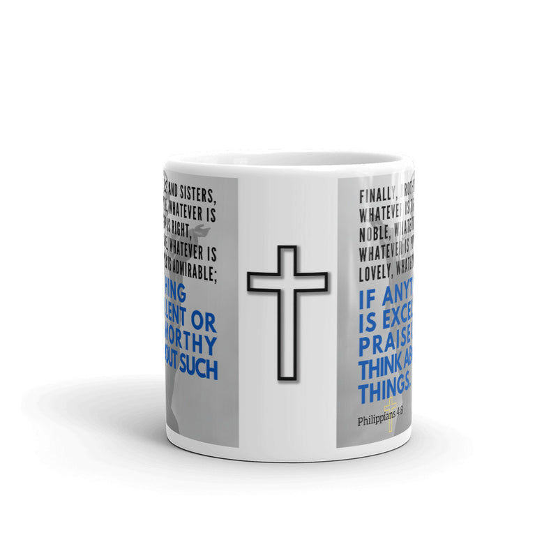 Philippians 4:8 Bible Verse Gift Coffee Mug with Image of Christ